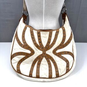 Charm and Luck Studded Leather Hobo Crossbody Shoulder Bag Rhinestones Y2K VTG‎